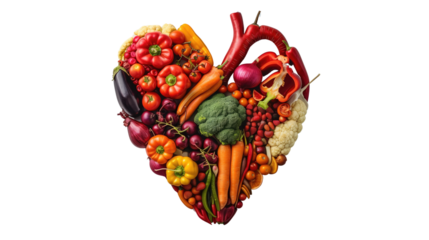 Heart made of vegetables on a transparent background