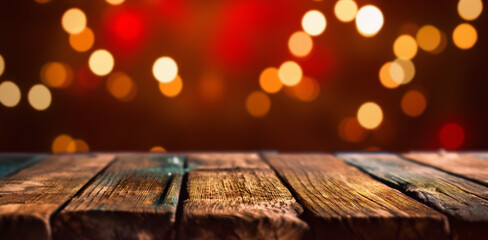 defocused lights & old table