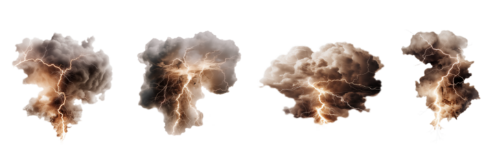 Storm cloud with lightning set on transparent png