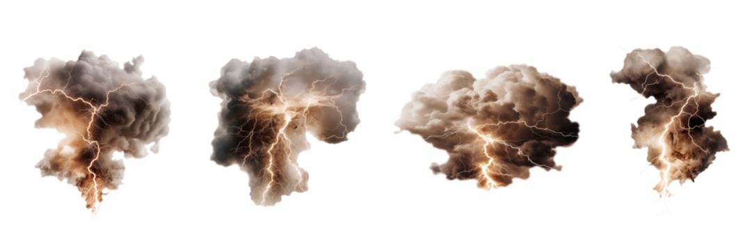 Storm cloud with lightning set on transparent png