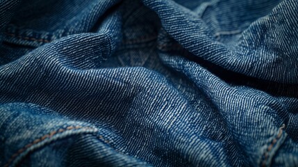 Close-Up of Blue Denim Fabric Texture with Detailed Weave Pattern, Perfect for Fashion, Textile, and Background Use
