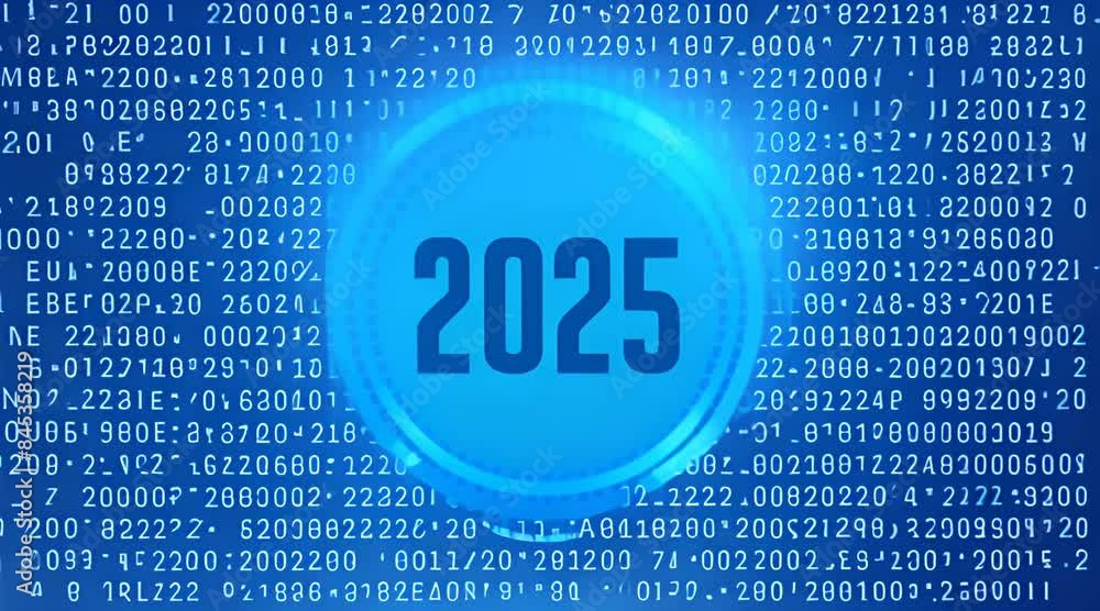 Aufkleber 2025 number on binary code background animation