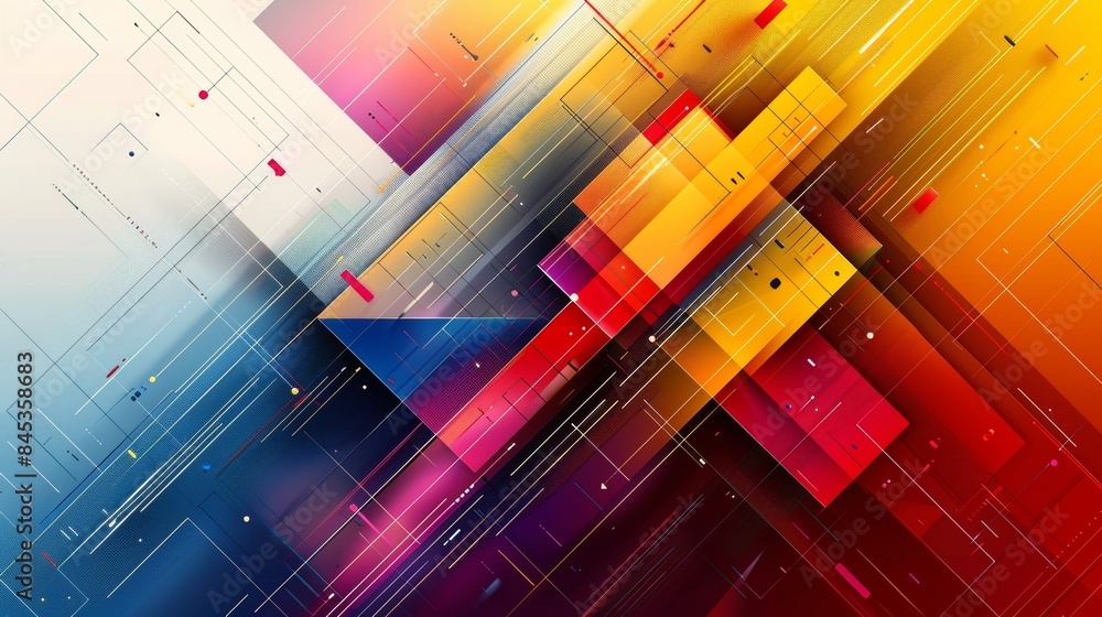 Poster this image displays a colorful abstract geometric pattern with dynamic lines and shapes, creating a 