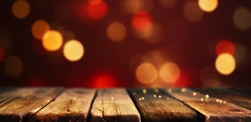 defocused lights & old table