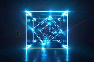 Obraz premium Cyberpunk neon light in retrowave geometric shape design, glowing light grid background for desktop wallpaper,A mesmerizing purple tunnel leading towards a captivating light 