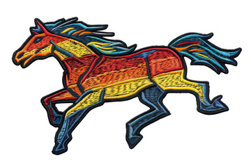 Obraz premium Vibrant multicolored horse illustration with dynamic pose, perfect for art projects, prints, or digital design purposes.