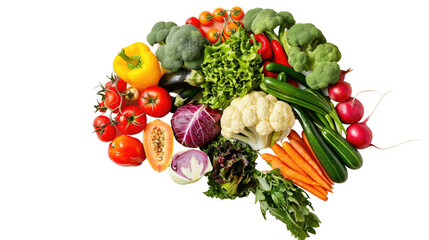 Brain made of vegetables on a transparent background