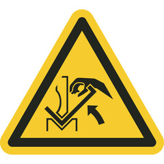 ISO warning safety signs_warning ; hand crushing between press brake and material  symbol and pictogram only size 1 x 1 x 1 triangular shape