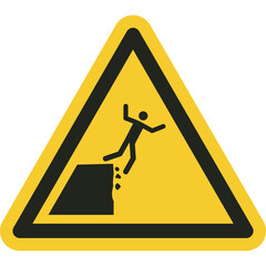 ISO warning safety signs_warning ; unstable cliff edge symbol and pictogram only size 1 x 1 x 1 triangular shape