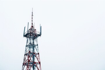A single communication tower stands tall against a muted, overcast sky.