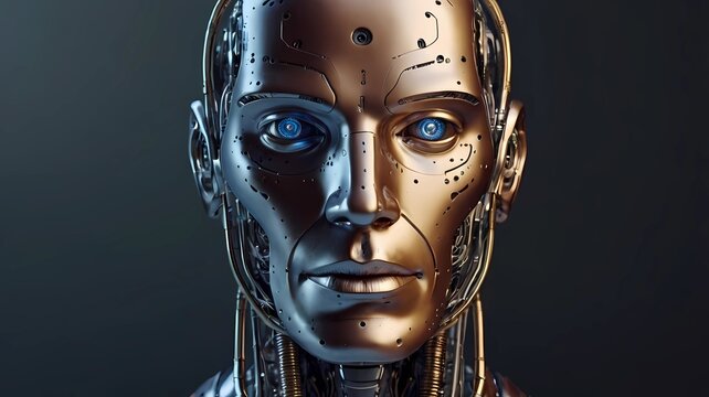 male robot face, Artificial intelligence concept.