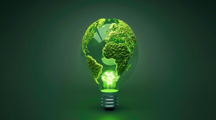The green world map is on a light bulb that represents energy Renewable energy that is important to the world