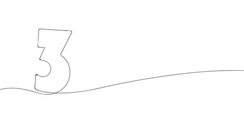 A single line drawing of a three symbol. Continuous line third number icon. One line icon. Vector illustration.