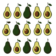 set of avocado vector illustration