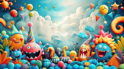 A cheerful illustration background for Joke Day with playful characters and funny elements, and plenty of room for copy space