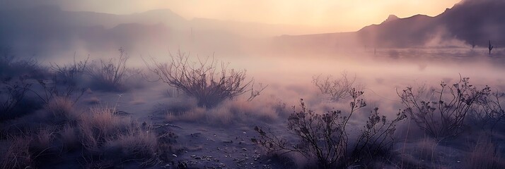 Fototapeta premium Capture tranquility of desert mornings with softfocus photography highlighting the subtle colors and textures of the dawn landscape