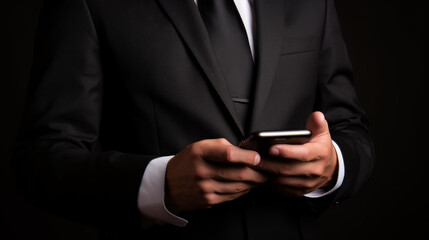 Highquality image of a businessman using a smartphone, emphasizing professional communication and corporate connections.