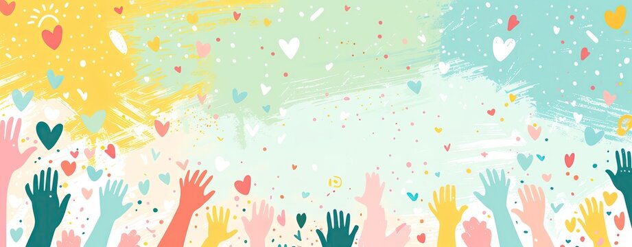 A pastel-themed background for World Kindness Day with hearts, hands, and kindness symbols, leaving space for text