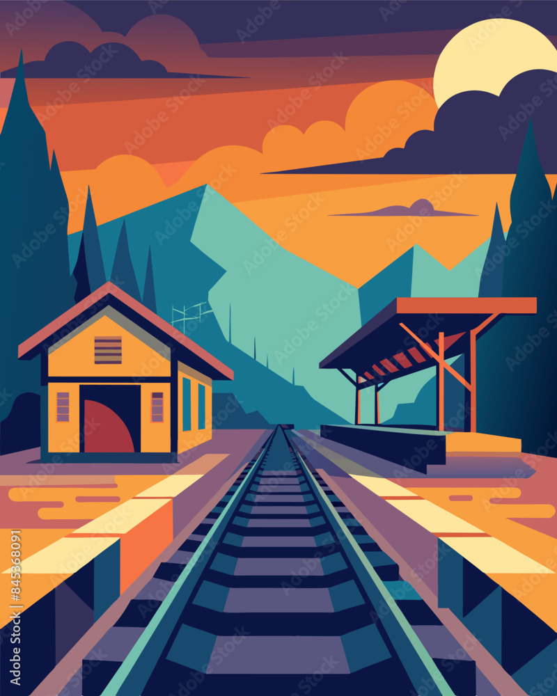 Poster empty train tracks and train stations signify the drop in travel and tourism causing a ripple effect