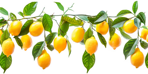 Close-up of ripe Lemons on a tree branch. Vibrant citrus fruits and green leaves convey freshness and healthy living.