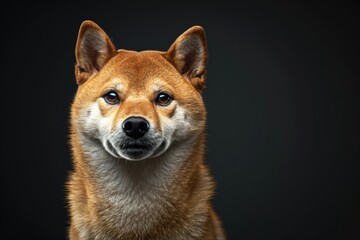 Portrait of Cute Shiba inu Dog  Looks Friendly  Paw Give  Isolated Black Background  Front view