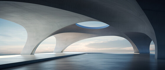 "3D render of abstract futuristic architecture: innovative design blending modern aesthetics with futuristic elements seamlessly."



