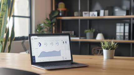 Fototapeta premium Laptop with graphs on screen in office