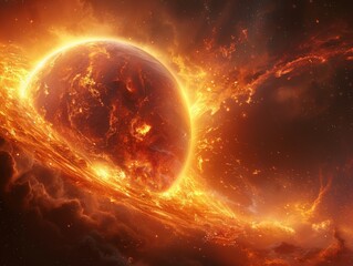 Phenomenal Explosion: Vibrant Cosmic Scene of Fiery Lava and Craters in Space