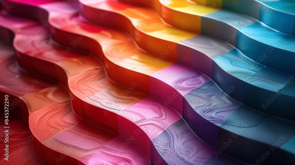 Poster smooth wave-like 3d shapes with gradient color transitions depicting motion and fluidity