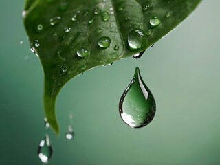Water droplets glisten on a vibrant green leaf, showcasing exquisite details.
