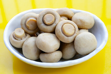 Champignon mushrooms in brine. Canned champignon mushrooms whole