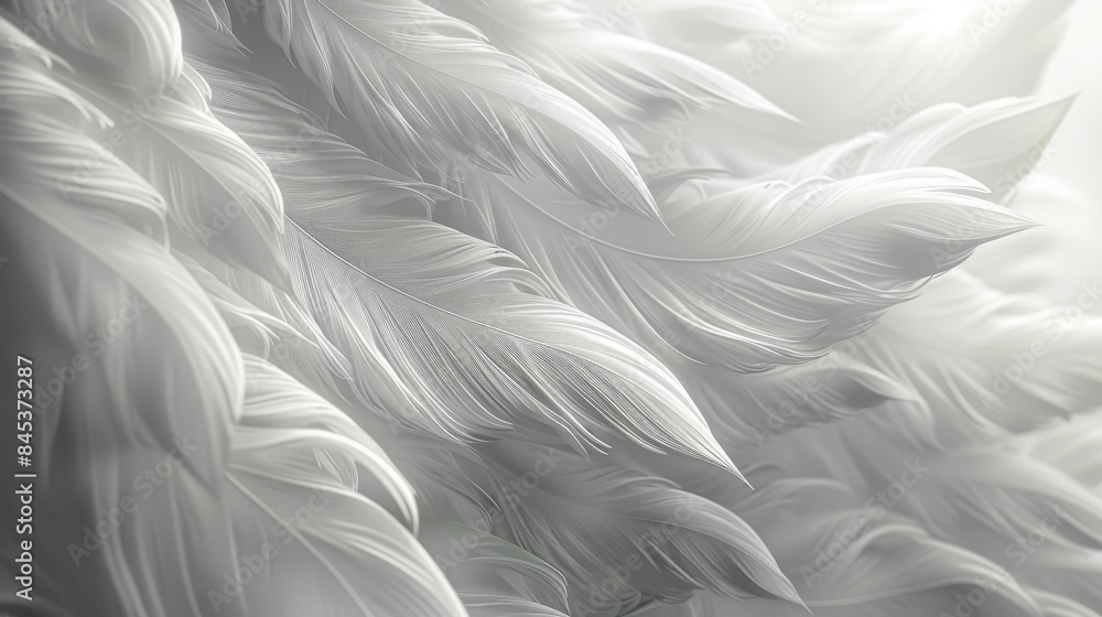 Poster detailed close-up of elegantly textured white feathers creating an abstract background