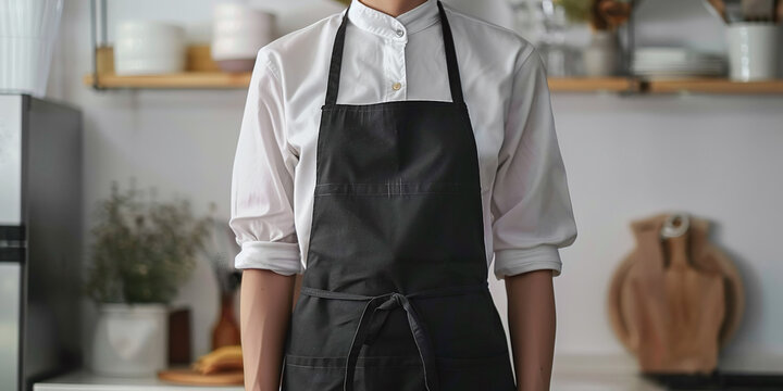 Minimalist black apron template to showcase your design or branding. Concept product demonstration