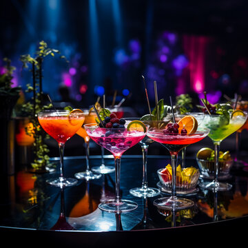 Cocktail series: glass of colorful cocktail in a beautiful place 54