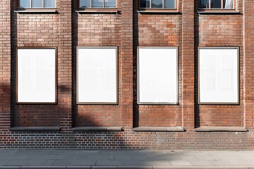 Four Blank White Posters on Brick Wall
