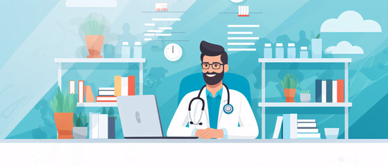 Online video conference chat meeting with doctor, providing remote medical consultation and support