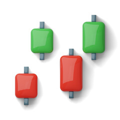 Obraz premium 3D icon of a candlestick chart with red and green bars, representing financial data, stock market analysis, and trading tools in a modern, digital style. 
