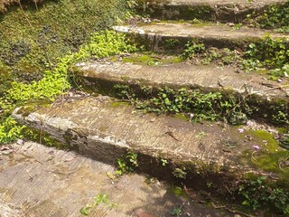 Closeup picture of stone staircase going up a hill. Ideal for travel websites, inspirational blog posts, or background for motivational quotes.