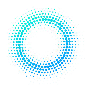 Halftone effect dotted blue gradient frame. Isolated vector dotted circle