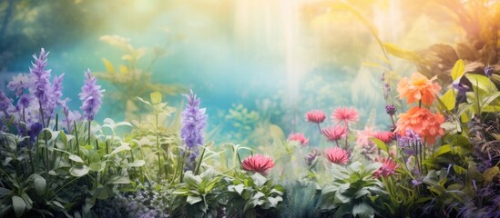 Colorful blur garden background. Creative banner. Copyspace image