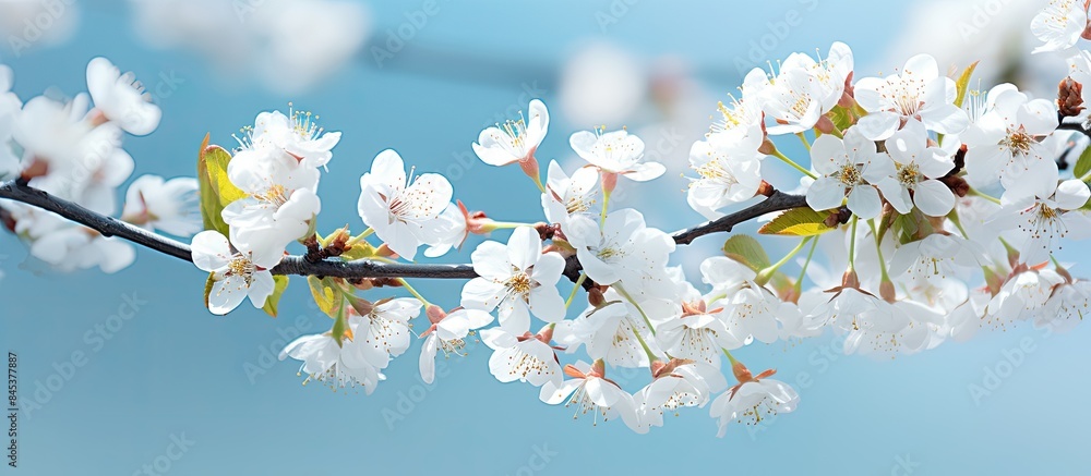 Aufkleber blooming tree white flower spring macro. creative banner. copyspace image