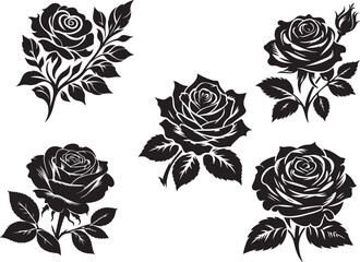 Set of roses vector silhouette 