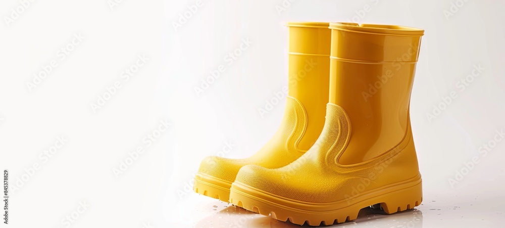 Wall mural yellow rubber boots isolated on white background