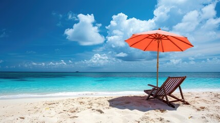 Relax in a deck chair under a beach parasol, surrounded by sandy serenity. Coastal bliss, Ai Generated.