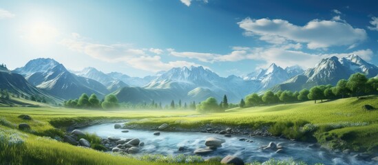 river in countryside. Creative banner. Copyspace image