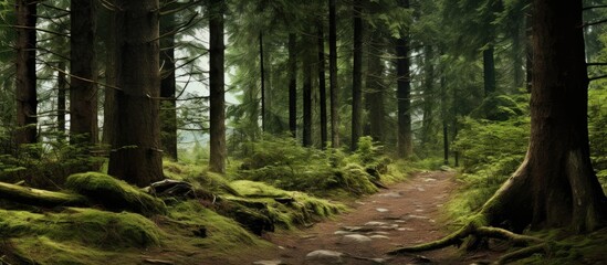 Ground road in the forest. Creative banner. Copyspace image