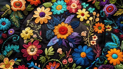 Circular floral folk embroidered frame 21