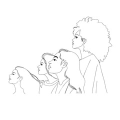Vector illustration of different women with different nationalities. for women's rights, women's day. Isolated on a white background, color, line art