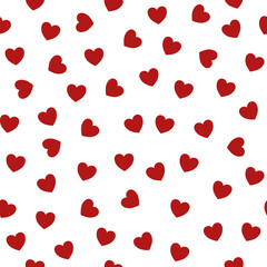 Seamless pattern cute red hearts on white background. Vector illustration. Can be used for wrapping paper, wallpapers, cards, patterns for clothes and other.
