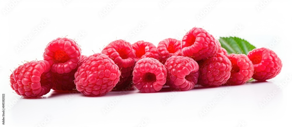 Poster raspberry berries on a white background. creative banner. copyspace image